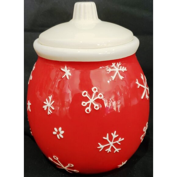 Hallmark small Merry Days snowman COOKIE TREAT JAR Christmas canister ceramic - Picture 7 of 9